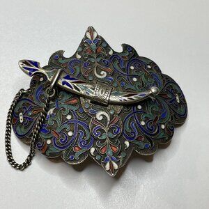 Antique 19th Century Russian 875‎ Silver Niello Dagger Belt Buckle Brooch AL5.3